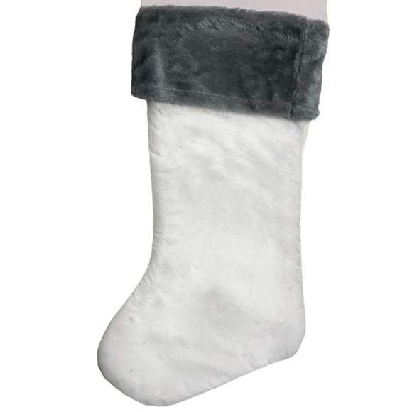 Gnome Christmas Stocking Embroidery Embellishments 17 inches White Grey - Picture 5 of 14